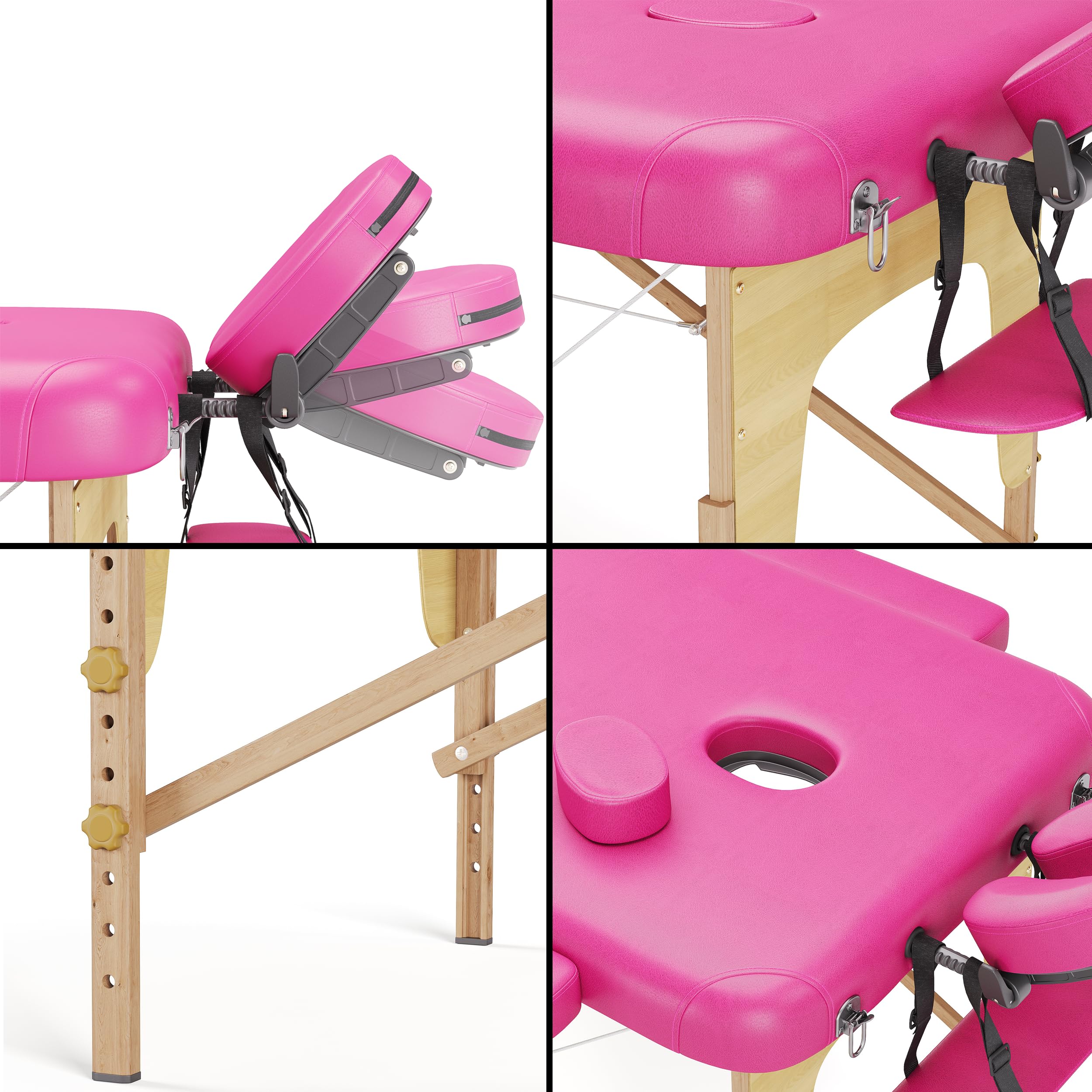 Beltom® Mobile Massagetisch Massageliege Massagebank 3 zonen klappbar + Kosmetik hocker - Pink