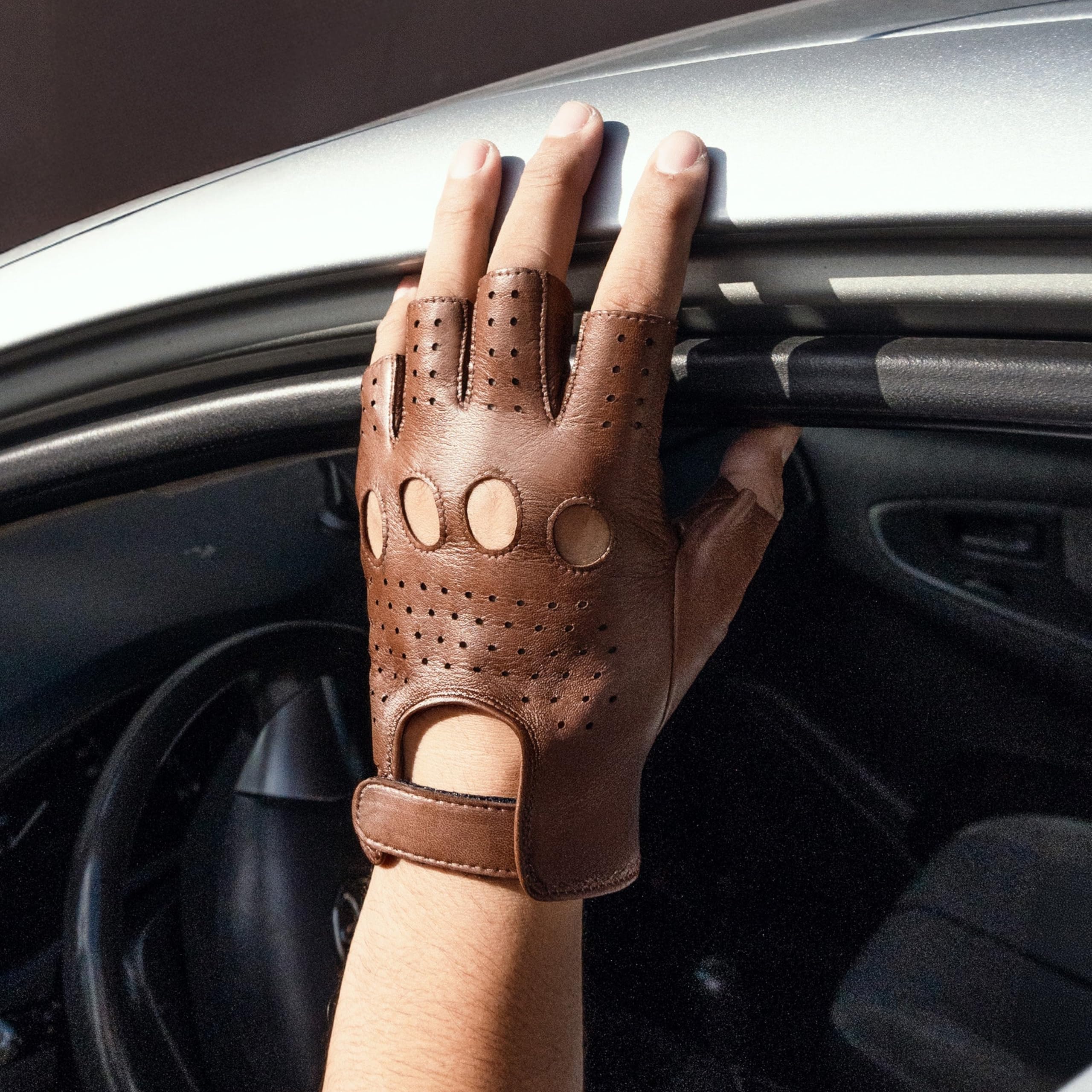 GLOVE STORY Guantes de conducción sin dedos para hombre en cuero de cordero negro sin forro | Libertad de movimiento & Estilo esencial | Accesorio ligero para precisión táctil & encanto retro