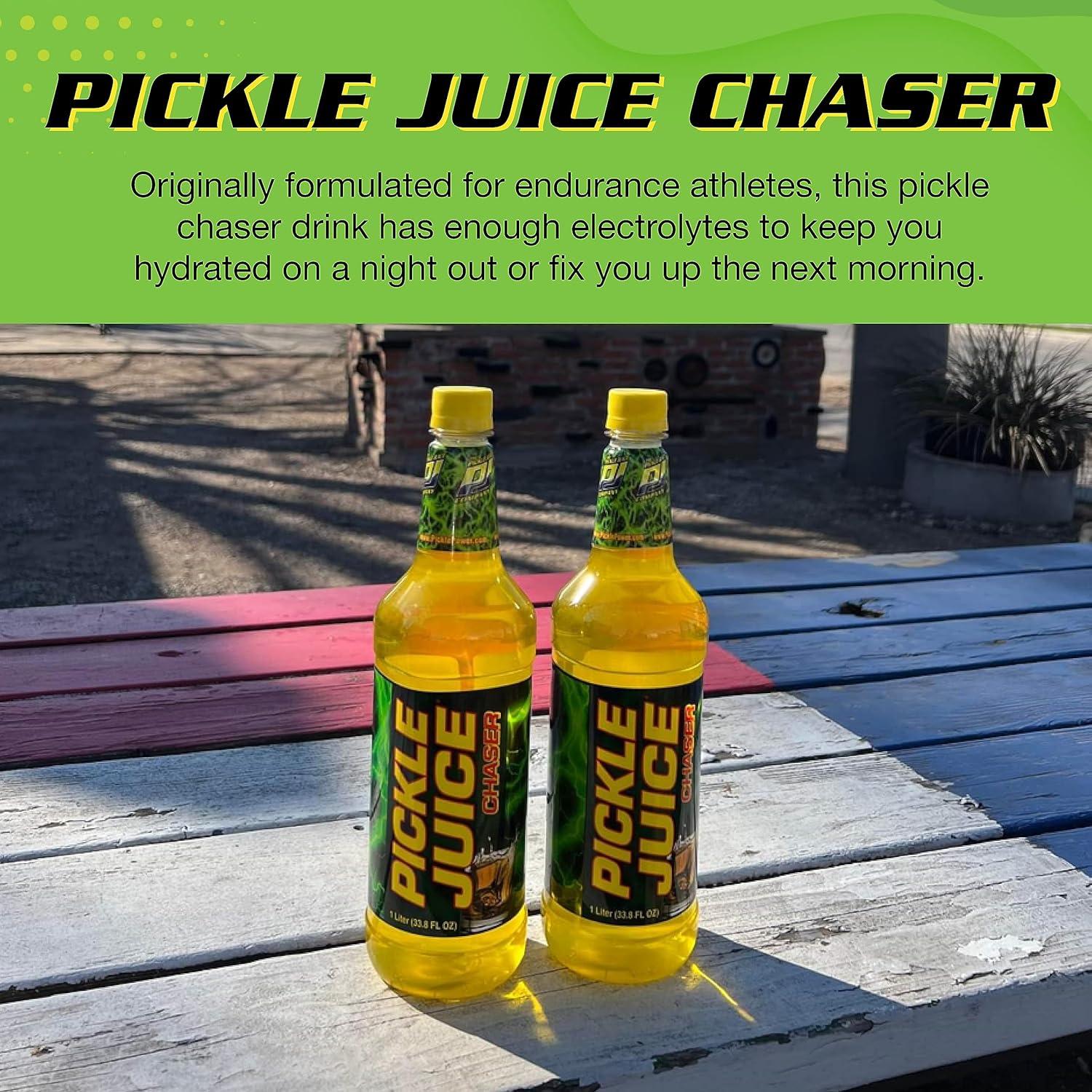 Pickle Juice Chaser 1 Liter Bottles - For Pickle Backs - Electrolyte Juice for Day & Night Time Cramp Relief - 6 Pack