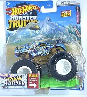 Hot Wheels - Monster Trucks- Town Hauler - Psycho-Delic 35/75 - Connect and Crash Car