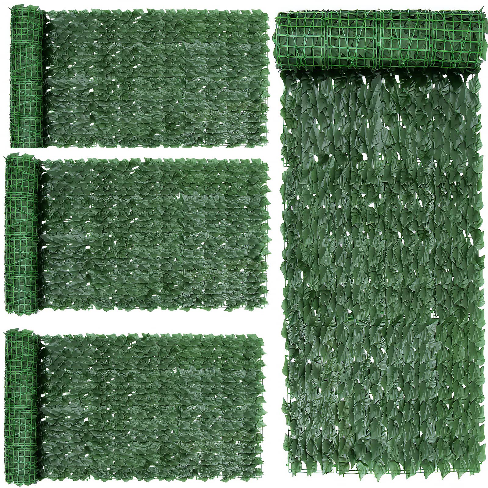 FUOBECIE Artificial Ivy Fence Screen, 4PCS Fence Screening Trellis with Artificial Leaves Privacy Trellis Roll for Balcony Outdoor Garden Wall Mat Decoration (1 x 3 Meter)