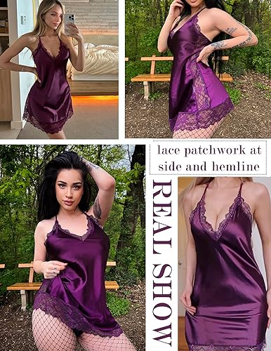 Miniatura 5 de Avidlove - Lencería de satén para mujer, camisón de satén y encaje sexy, ropa de dormir, tallas S a 4XL