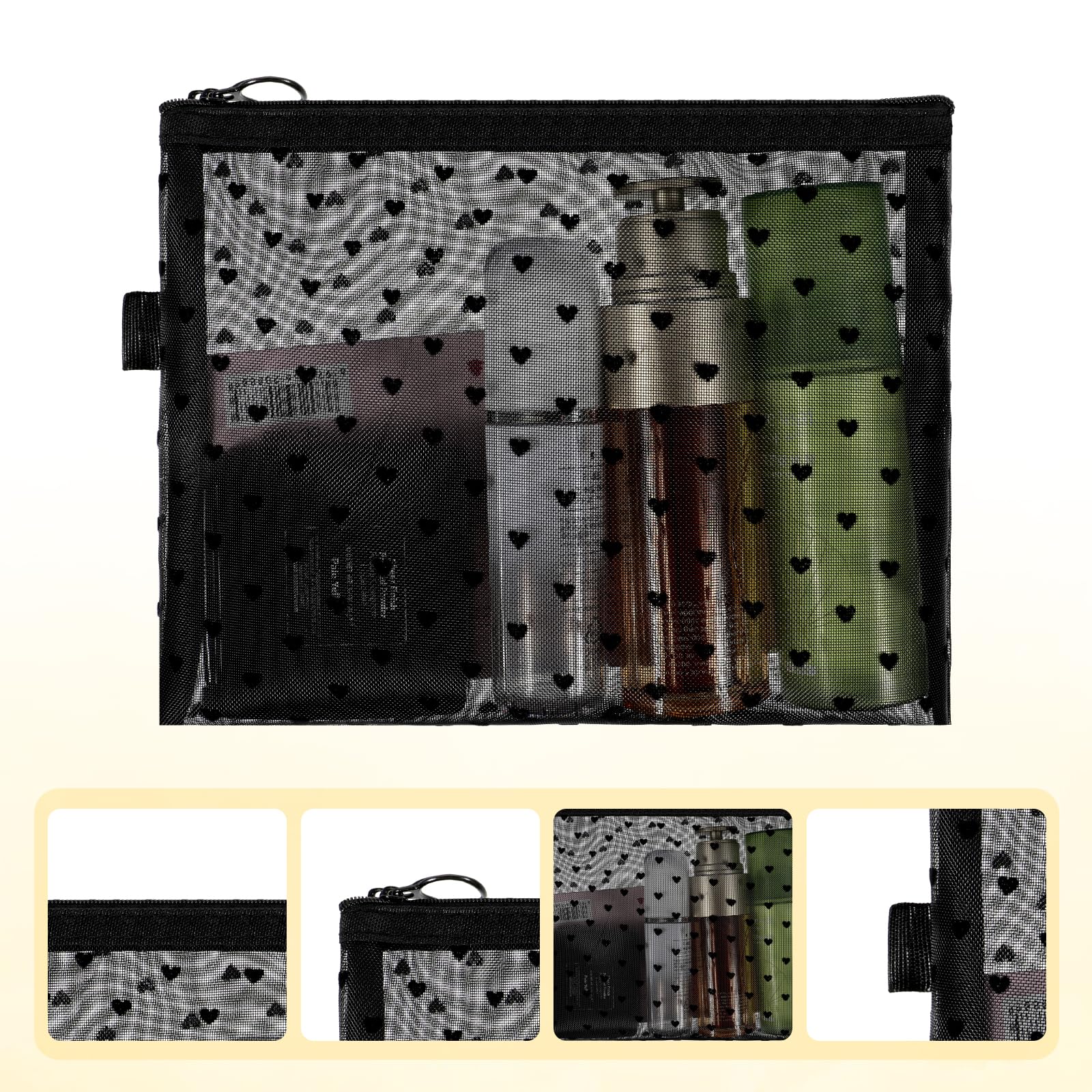ElevateTech Heart Printed Mesh Makeup Bag Set - Image 3
