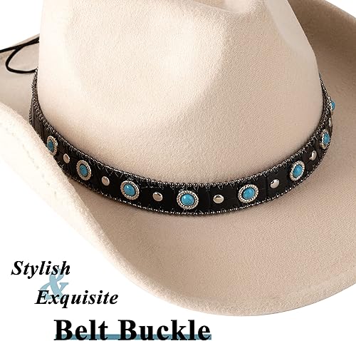 Miniatura 4 de Lisianthus Sombrero de vaquera para hombres y mujeres, estilo occidental, sombrero de fieltro para exteriores con hebilla de cinturón