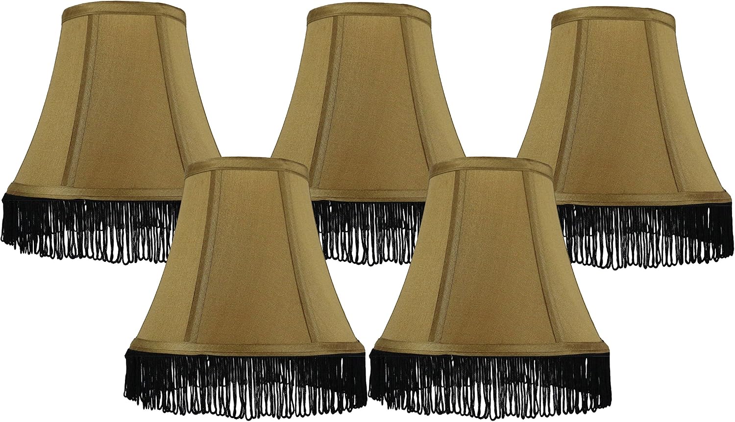 Urbanest Set of 5 Gold with Black Fringe Silk Bell Chandelier Lamp Shade, 3-inch by 6-inch by 5-inch, Clip-on