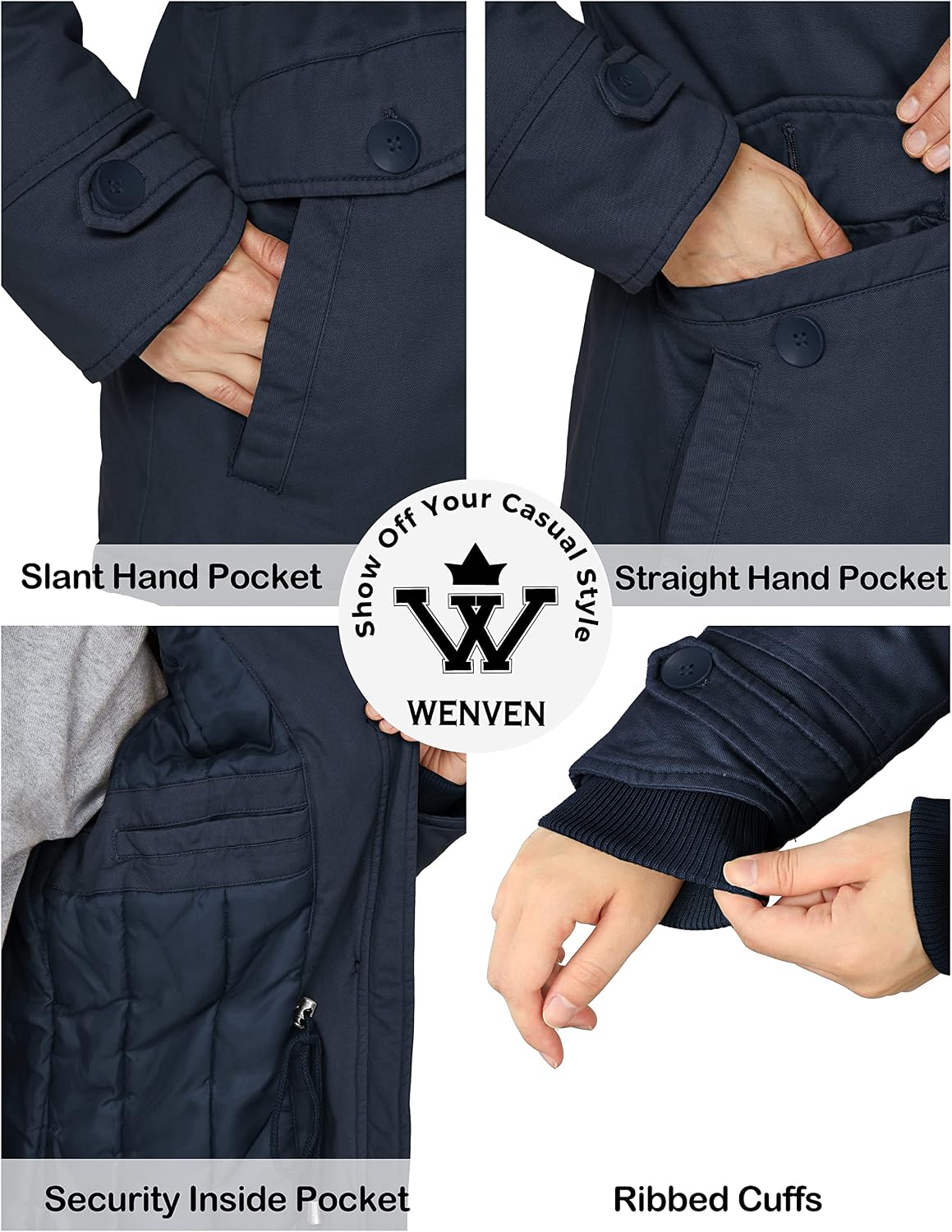 WenVen Women's Winter Warm Thicken Military Parka Jacket with Removable Hood