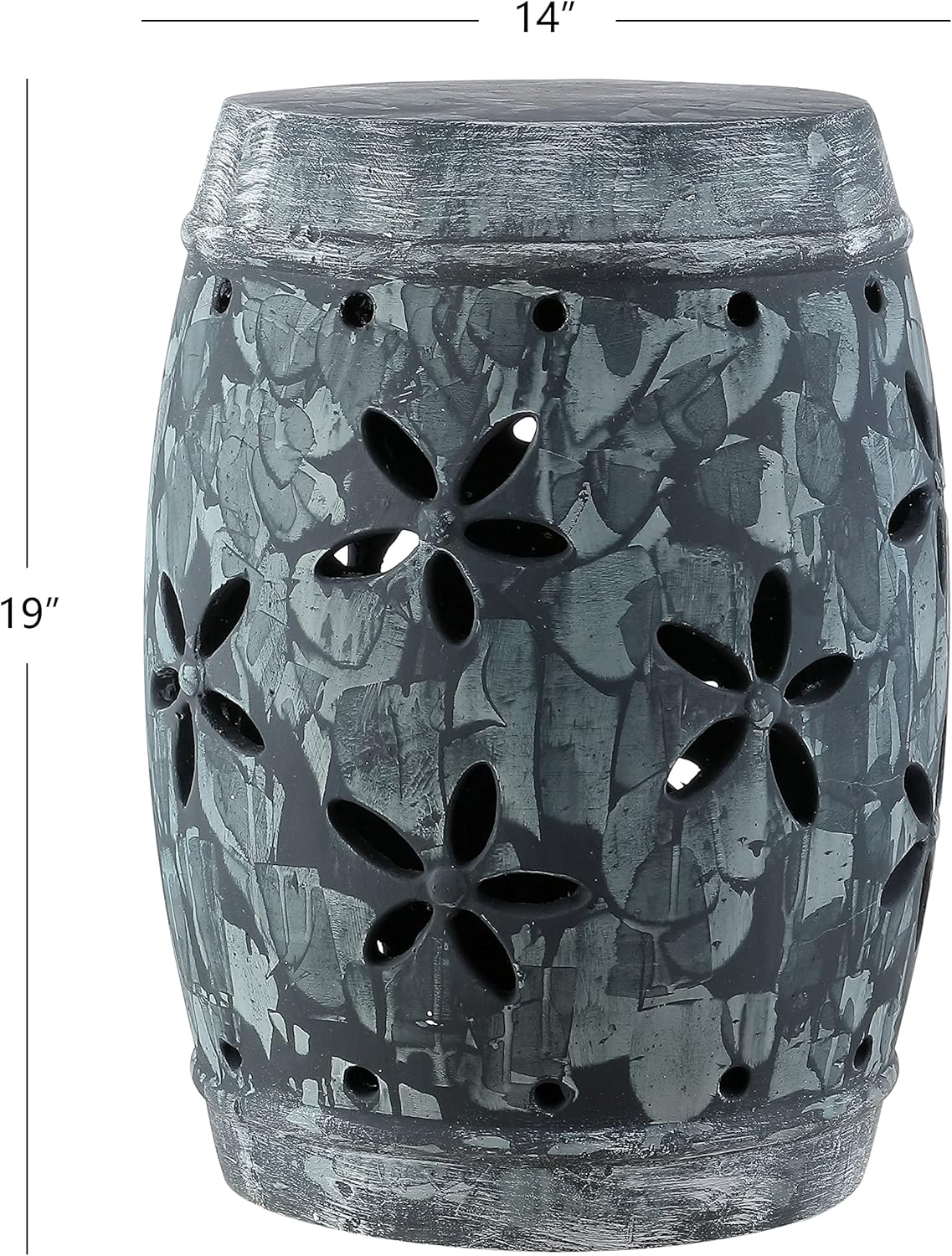 Floral Concrete Indoor/Outdoor Antique Grey Garden Stool Modern Contemporary