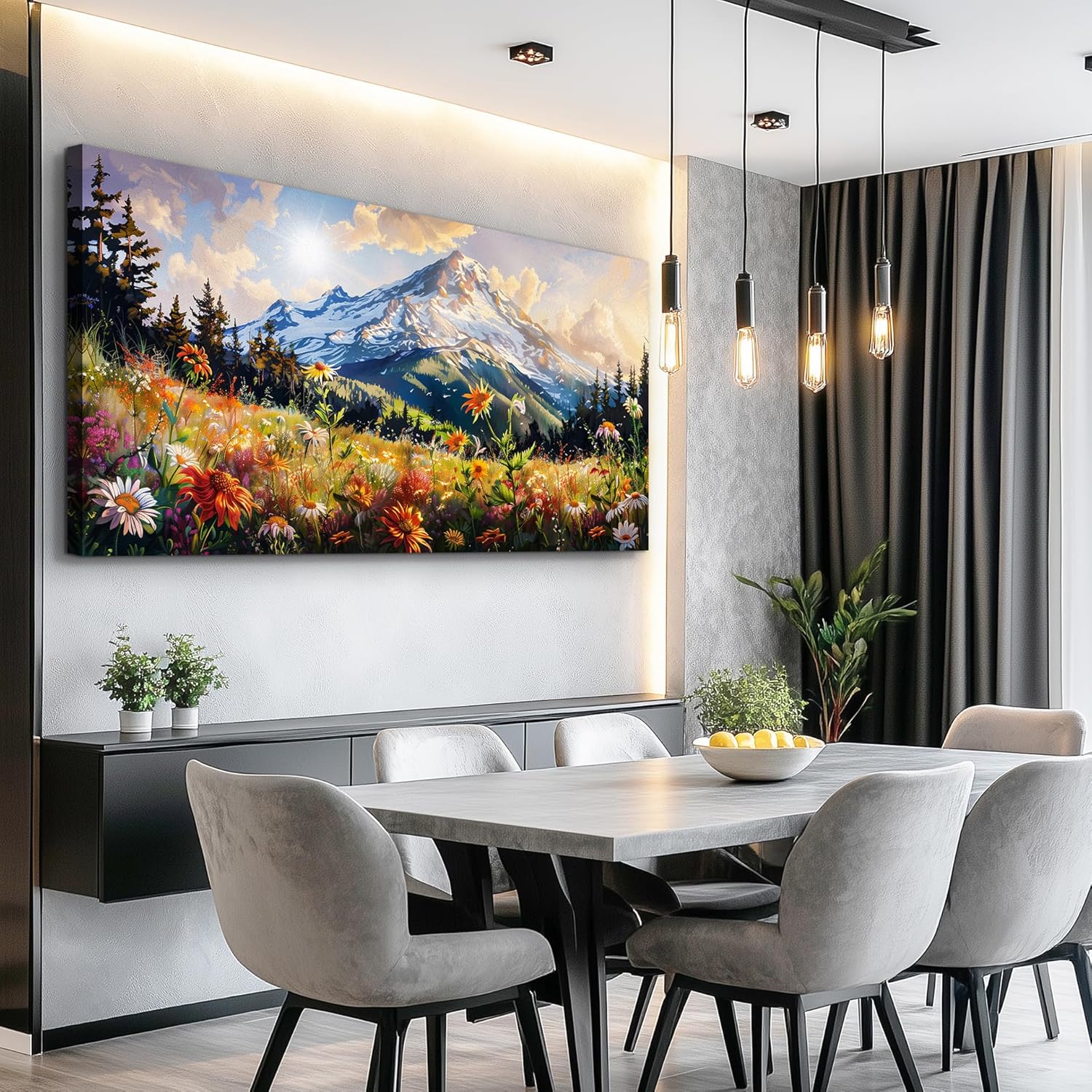 FUHAIHUA Canvas Wall Art For Living Room Large Framed Wall Decor For Office Modern Bedroom Decorations Mountain Flower Landscape Pictures Farmhouse Paintings Artwork Aesthetic Home Decor 30x60 In