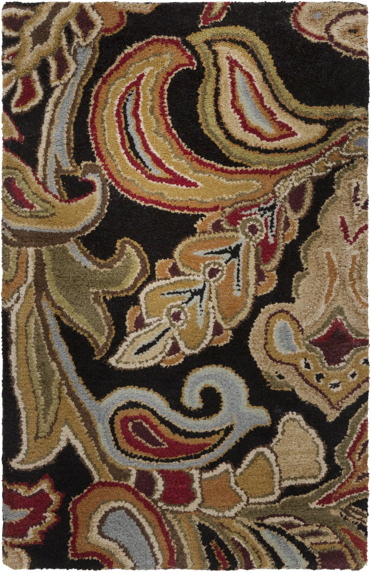 Art of Knot "Anacardium Area Rug, 3'3" x 5'3", Black/Camel/Burgundy/Dark Brown/Tan/Khaki/Dark Purple/Charcoal/Olive/Dark Green