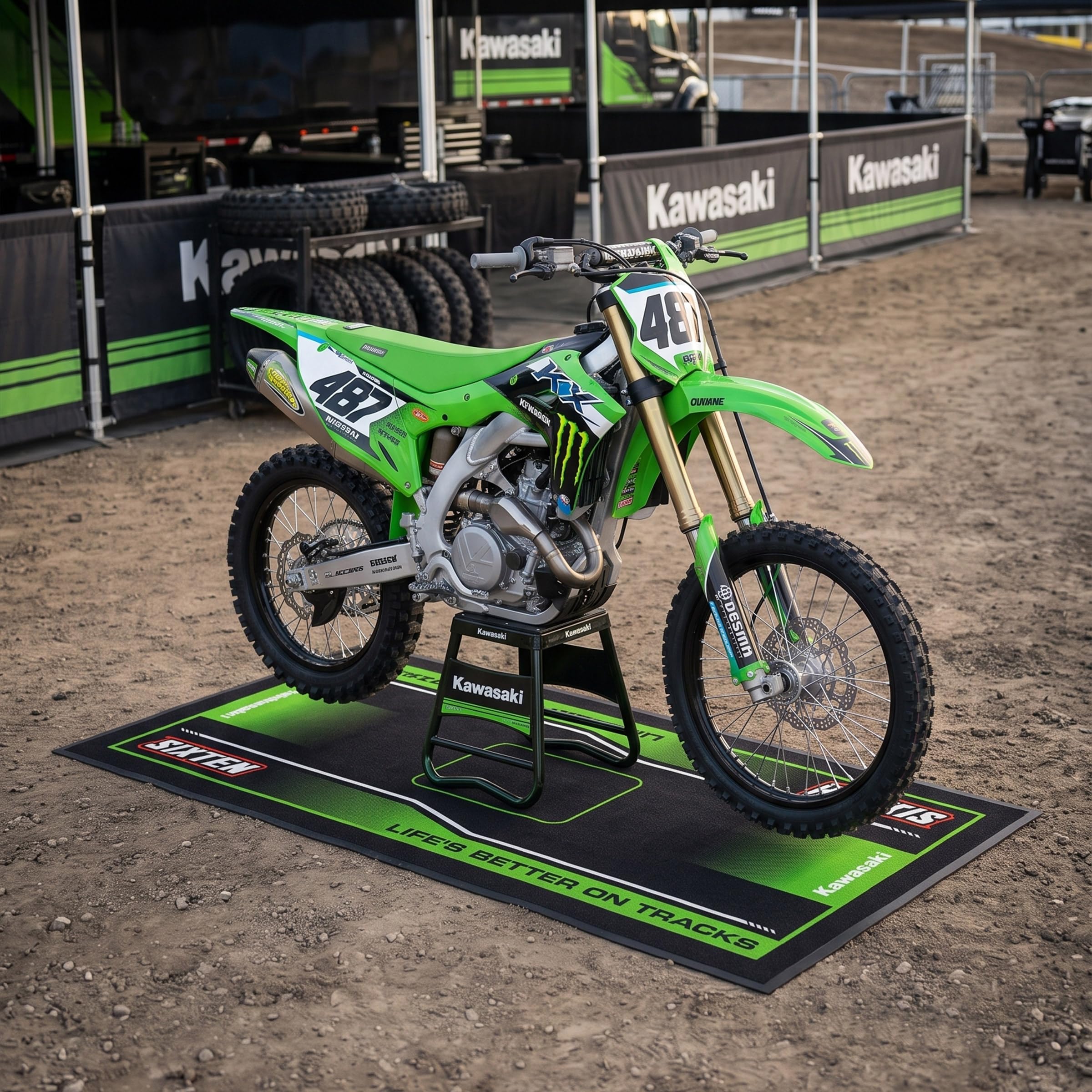 Tapis Moto Vert Marker 95x200 - Tapis Environnemental Moto - pour Les Paddocks et Le Garage - Lavable et Ecologique - Idéal Cadeau Moto