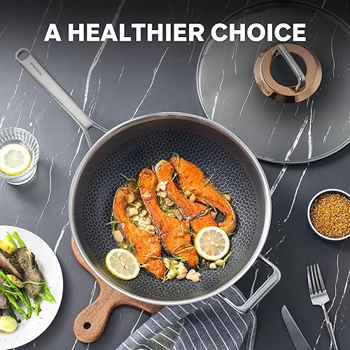 Miniatura 6 de ZEROPAN Wok híbrido de 12 pulgadas con tapa, woks antiadherentes de acero inoxidable y sartenes para freír, sartén wok, PFAS PFOA sin PTFE, apto