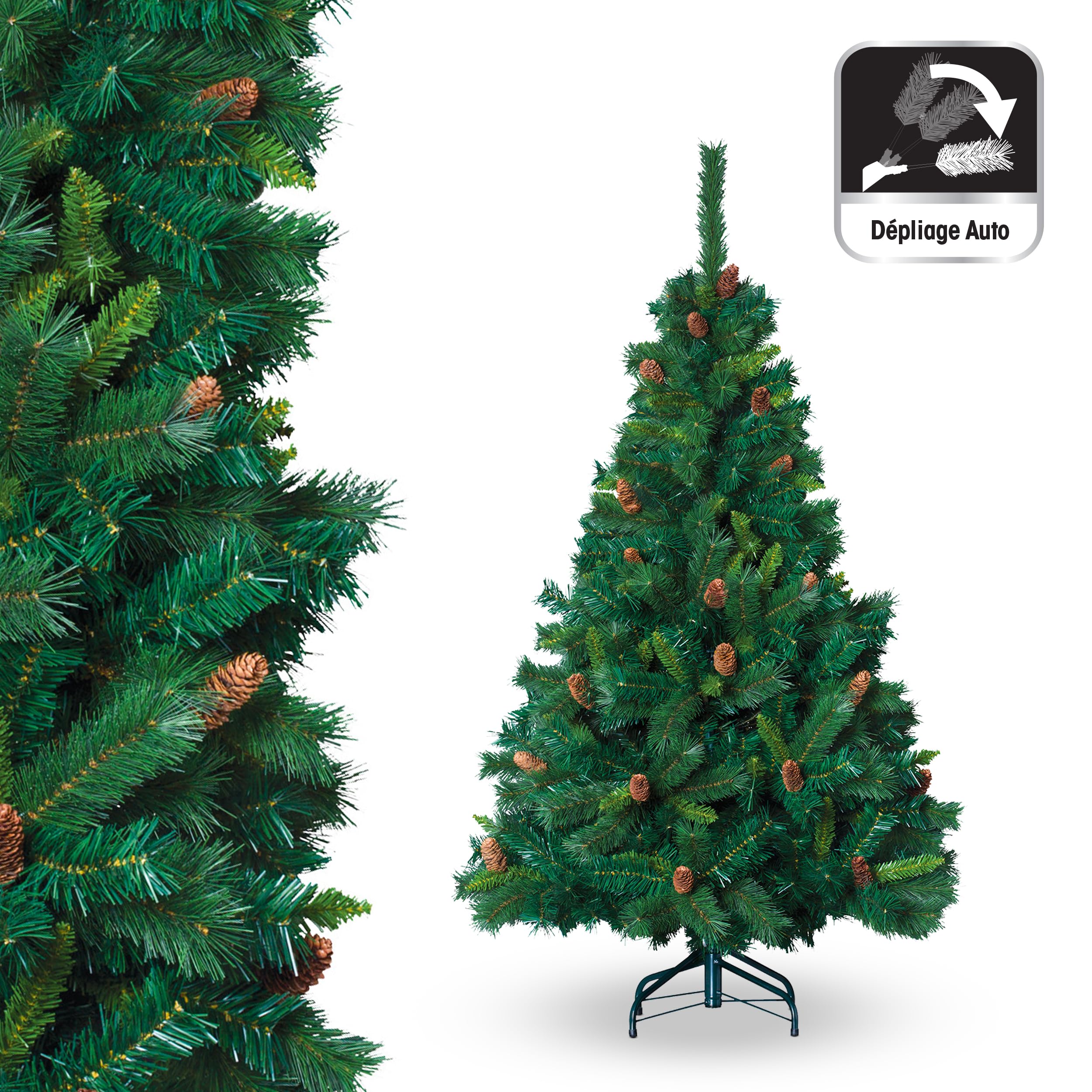 Sapin de Noël artificiel Hauteur 1m80 VERT avec POMME DE PIN - 642 branches - Qualité supérieur