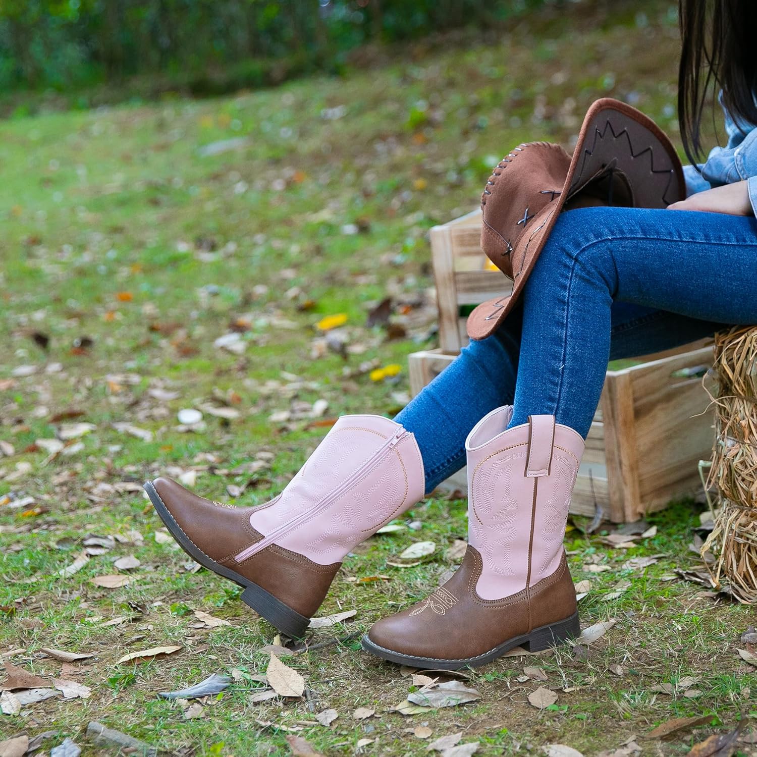 Blikcon Kids Cowboy Boots for Boys & Girls Embroidered Square Toe Cowgirls Western Rodeo Boots with Side Zipper for Toddler & Little Kid & Big Kid - Image 7