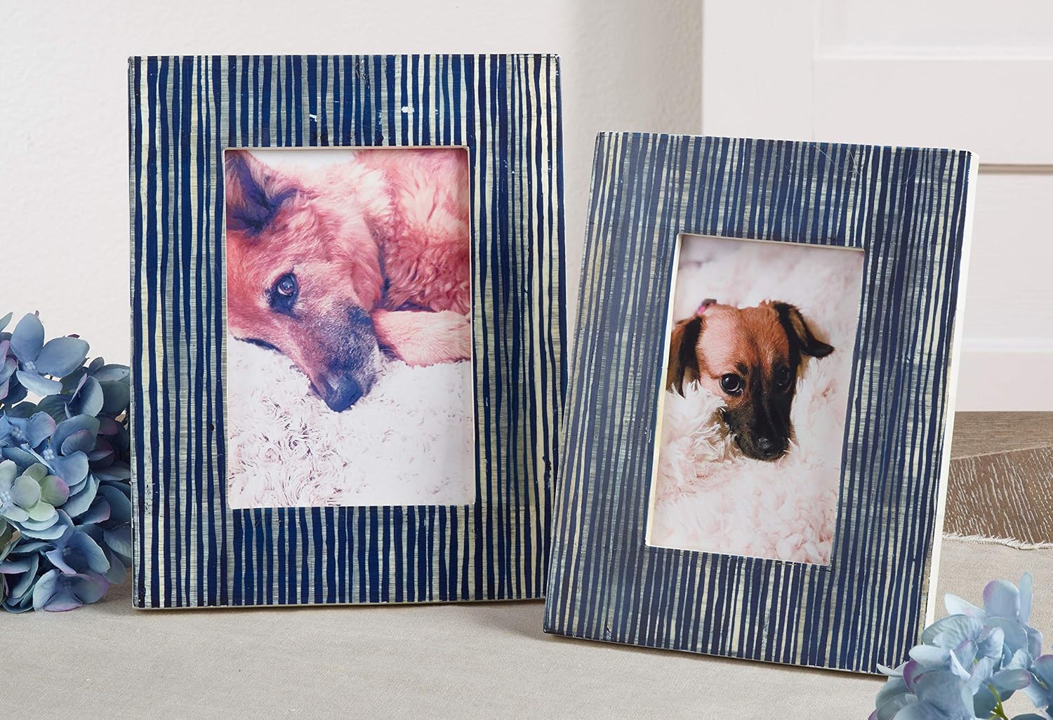 SARO LIFESTYLE Dark Blue Line Bone Photo Frame