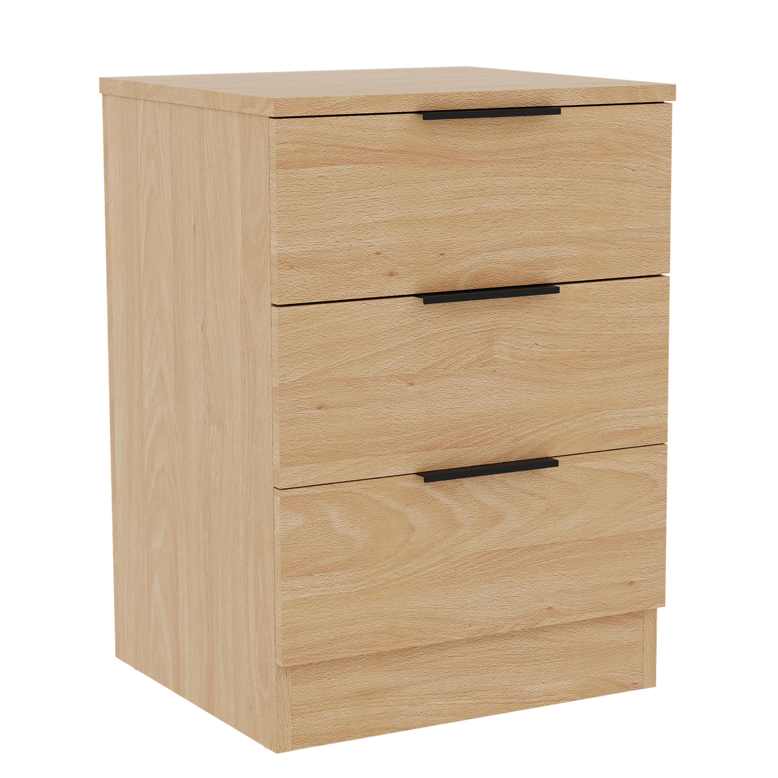 Vida Designs Trega - Set di 2 comodini a 3 cassetti, in legno di pino, compatti e salvaspazio, 50 x 39 x 28 cm, in legno ingegnerizzato, con cassetti scorrevoli, maniglie nere, ideale per camera da