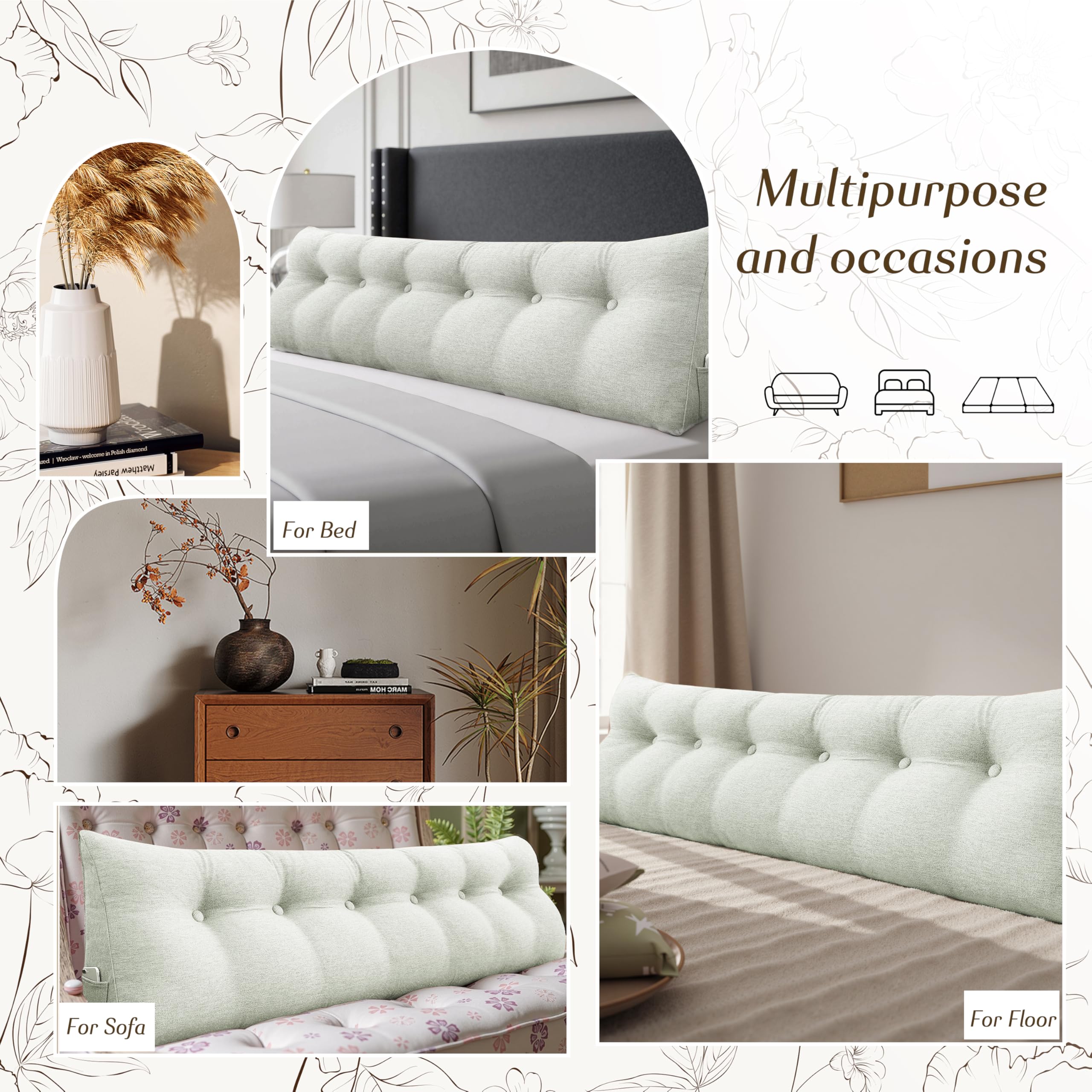 Kopfteil Bett Rückenkissen – Großes Lesekissen für Bett & Sofa, Bequemes Rückenstützkissen fürs Lesen, Entspannen & Sitzen, Dekoratives Kopfteil Kissen