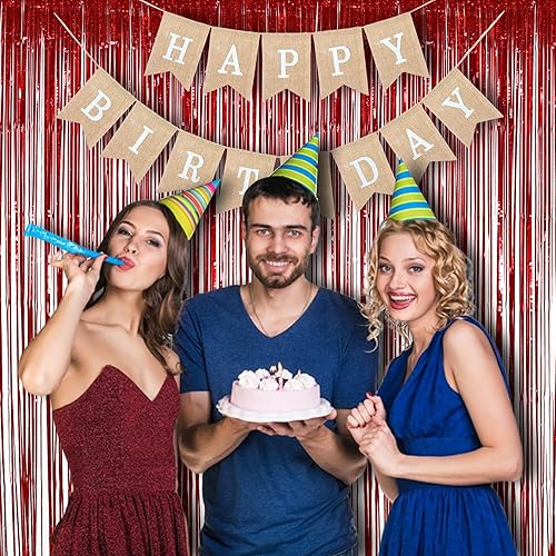 Miniatura 7 de Red Tinsel Curtain Party Streamer, Foil Curtain Backdrop Photo Booth Props for Birthdays Bridal Shower Valentines New Years Party Decorations - 2