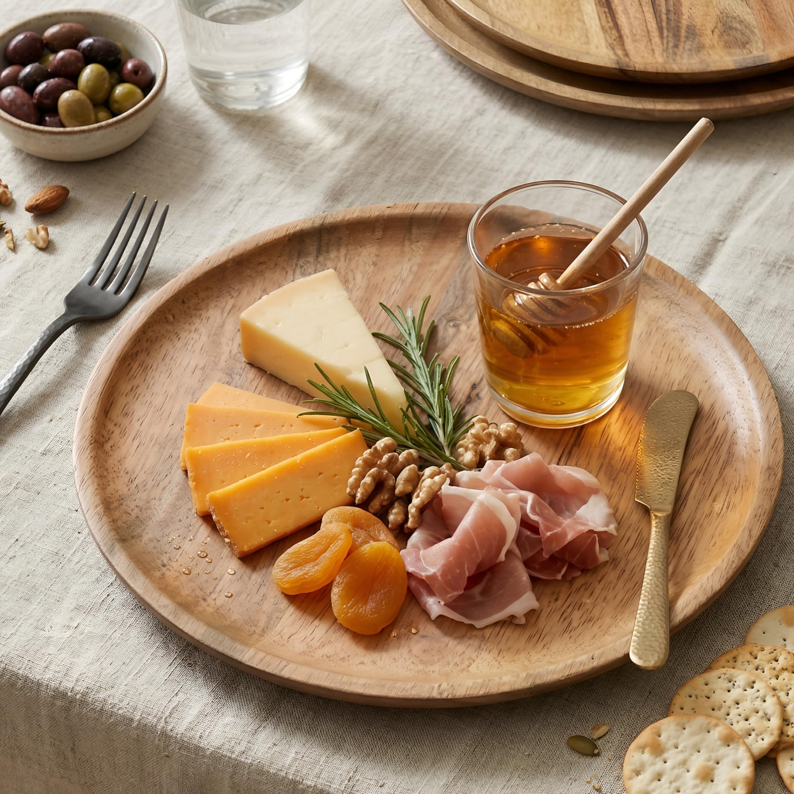 Alpha Living Home Lot de 2 assiettes en bois, assiettes de présentation en bois, assiettes à dîner, assiette à dîner, chargeur en bois, assiette à salade en bois, apéritifs - 30,5 cm - Naturel