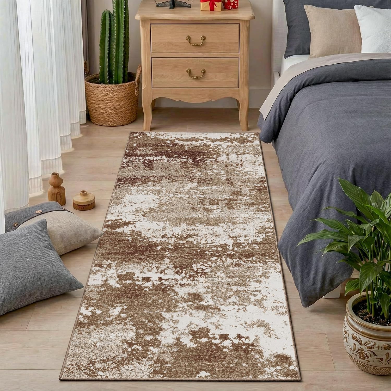 Brown Rug Runners for Hallways Kitchen Non Slip Washable 2x6 Entryway Runner Rugs with Rubber Backing 6ft Long Carpet Runner for Laundry Room Bedroom, Low Pile Stain & Fade Resistant, Abstract Coffee