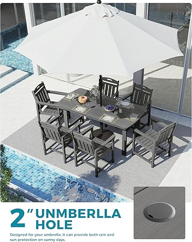 Miniatura 4 de Ciokea HDPE - Juego de comedor al aire libre, juego de mesa y sillas de patio de 7 piezas con agujero para paraguas, juegos de comedor de patio para