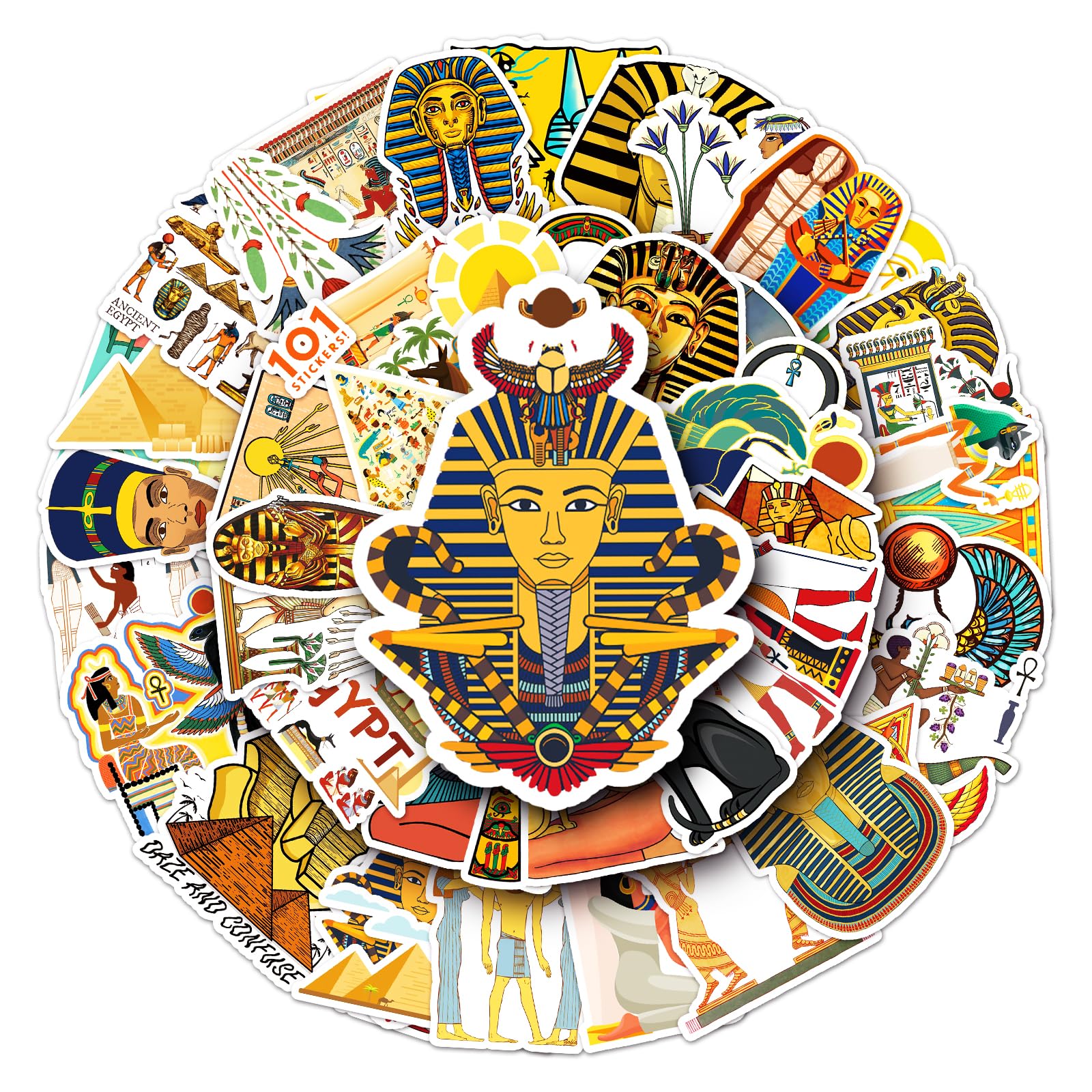 Ancient Egypt Stickers,50PCS Waterproof Vinyl Decals of Pyramids Sphinx Pharaohs for Water Bottles Laptops Skateboards Guitars Helmets Cars Bicycles,Aesthetic Stickers for Teens Adults