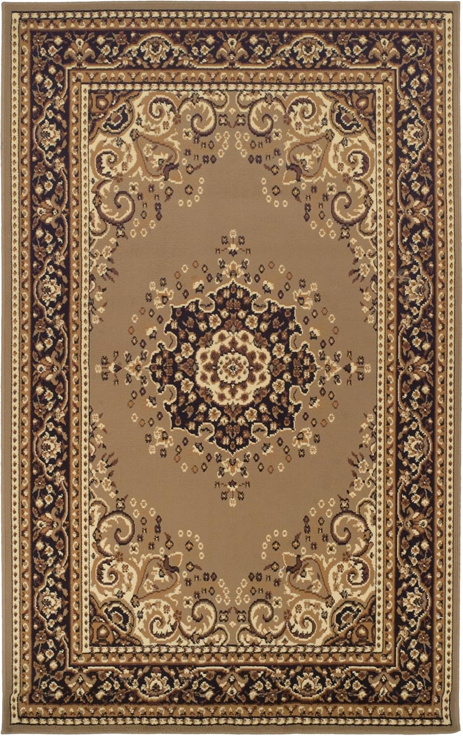 Superior Indoor Large Area Rug with Jute Backing, Floor Decor for Bedroom, Farmhouse, Kitchen, Office, Living Room, Woven Rugs, Elegant Medallion Border, Leopold Collection, 4' x 6', Beige Brown