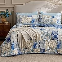 Vista 1 de Bedsure Patchwork Quilts Queen Size - Reversible Blue Floral Comforter Queen Size, Spring Lightweight Bedspread Boho Quilted Bedding, Soft 01