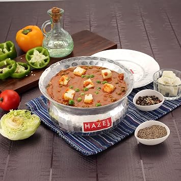 HAZEL Aluminium Hammered Finish Handi with Lid Biryani Rice Cooking Pot GOL Patiya Tope Patila Vessel, 22 cm, 2500 ML Silver