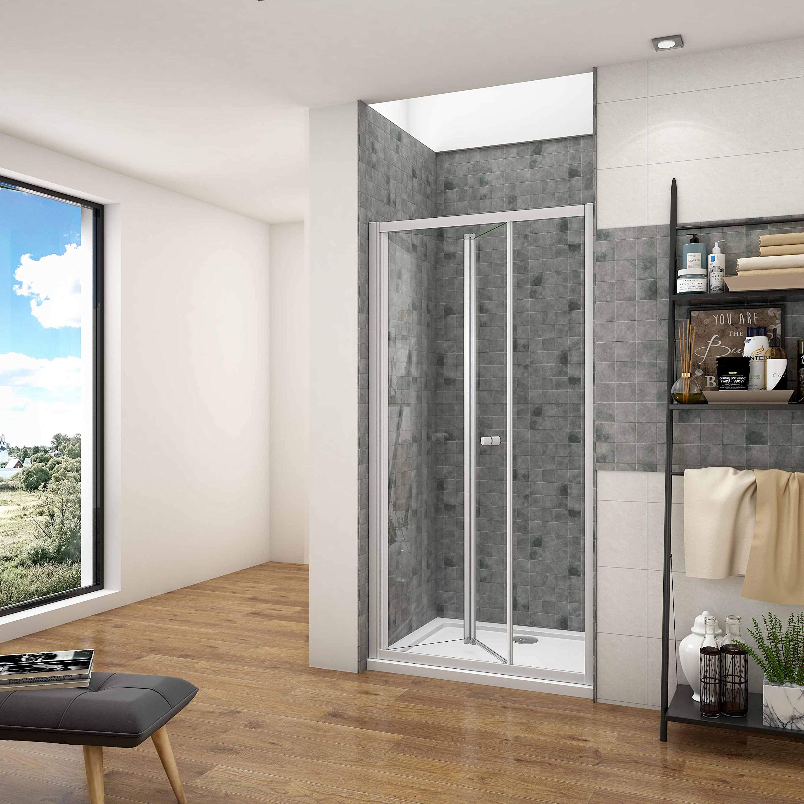 Mamparas de Ducha Frontal Puerta Plegable 2 Hoja Plegable Cristal Templado 5mm, 100x185cm