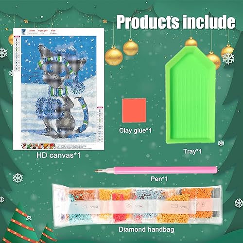 Miniatura 3 de AiYuanzsh Kits de pintura de diamantes de Navidad para adultos, kits de arte de diamantes de invierno para gatos de invierno 5D, diamante de taladro