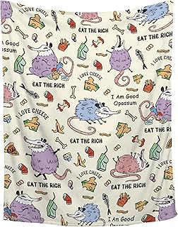 Opossum Blanket Funny Cheese Food Possum Throw Blanket Gifts for Girls Boys Kids Possum Stuffed Animal Lovers Super Soft Flannel Blanket for Sofa Plush Warm Bed Home Decor,40