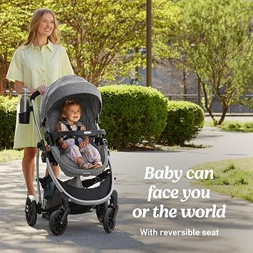 Graco Modes Pramette Travel System, Includes Baby Stroller with True Pram Mode, Reversible Seat, One Hand Fold, Extra Storage, Child Tray and SnugRide 35 Infant Car Seat, Ellington