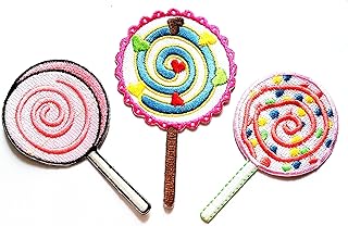 Nipitshop Patches Set 3 Pcs Colorful Fancy Sweet Lollipop Fantasy Lollipop Candy Embroidered Iron on Applique Patches for Clothes Backpacks T-Shirt Jeans Hat Bag