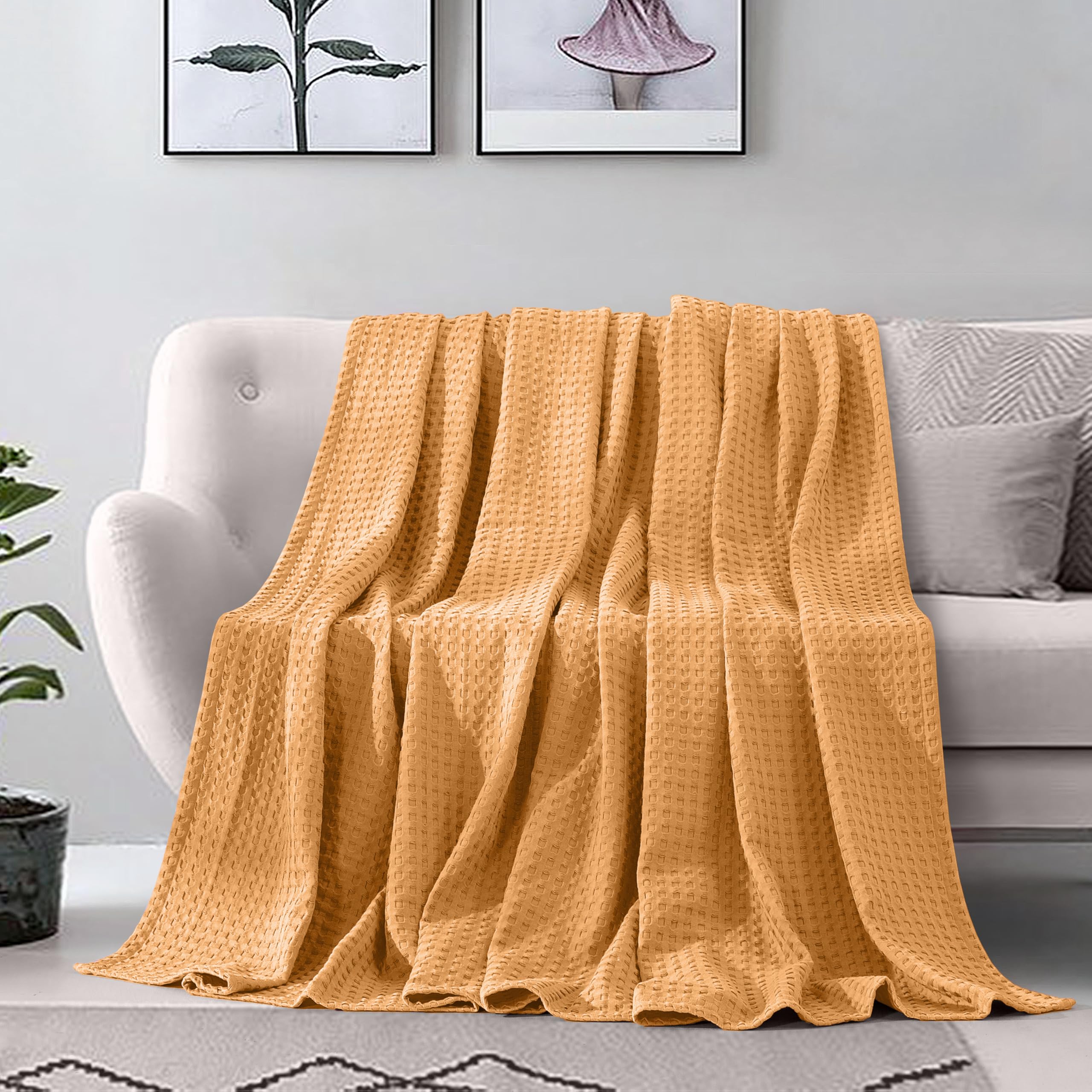 Elegant Comfort Manta de Punto gofre 100% algodón, Ligera, Transpirable, Suave y cálida para Todas Las Estaciones, para sofá, Cama y sofá, tamaño matrimonial de 88 x 88 Pulgadas
