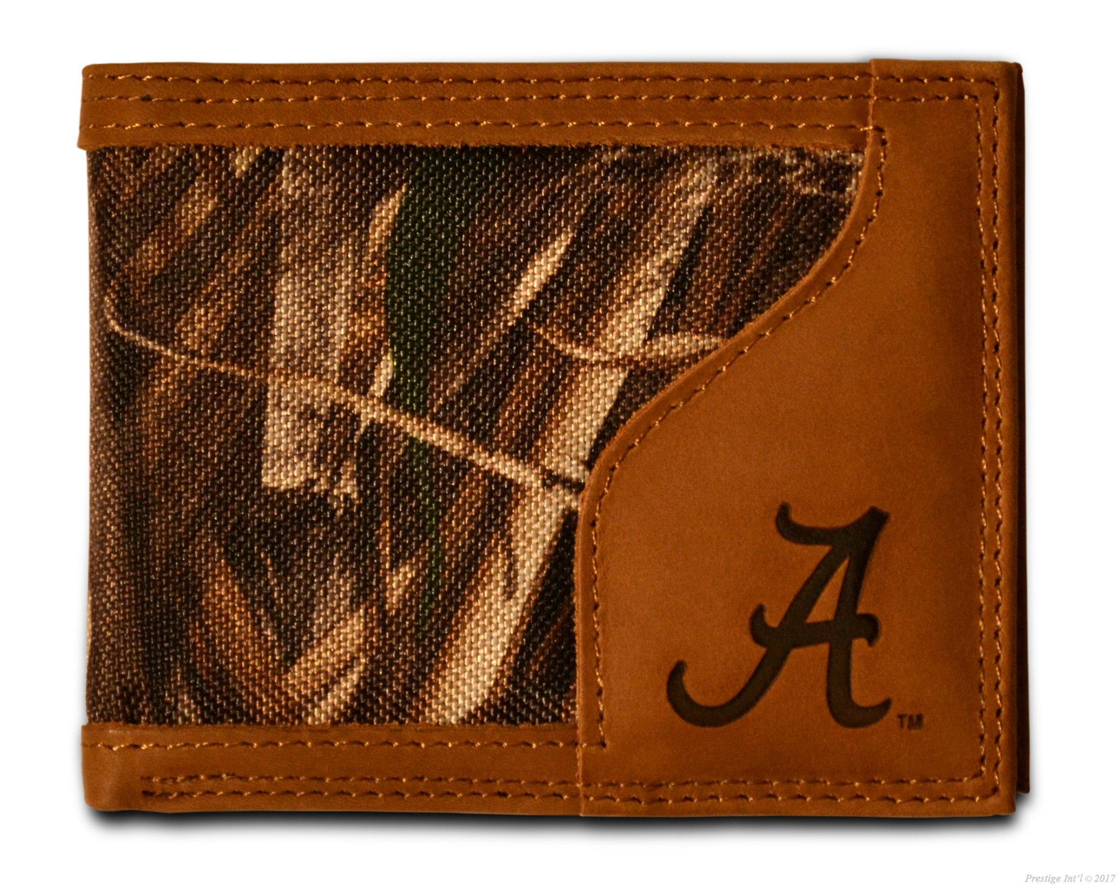 Alabama Crimson Tide Bifold Realtree Max-5 Camo & Leather Wallet -NCAA Licensed- Zep-Pro