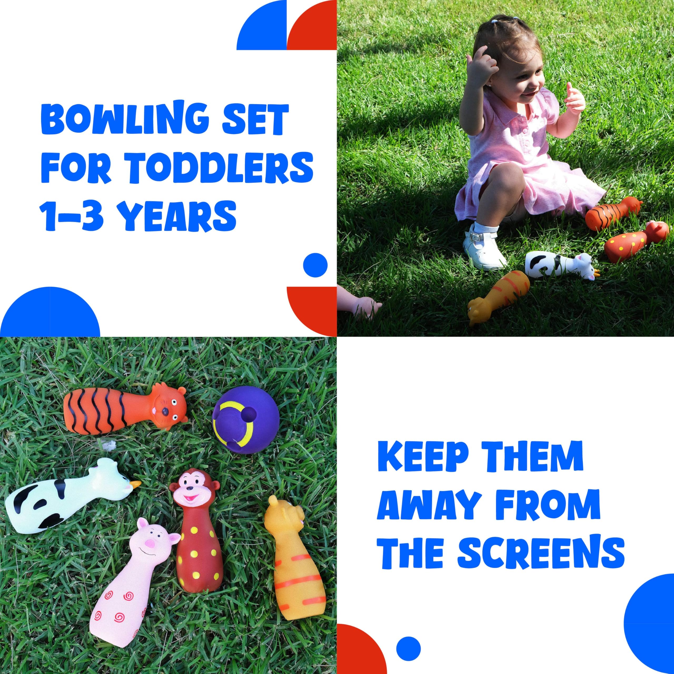 ActiveJoy - Toddler Bowling Set - Bowling Games for Kids Indoor - Real Animal Toy, 5 pins, 1 Ball for Family - 0-2 Years Old - Image 5