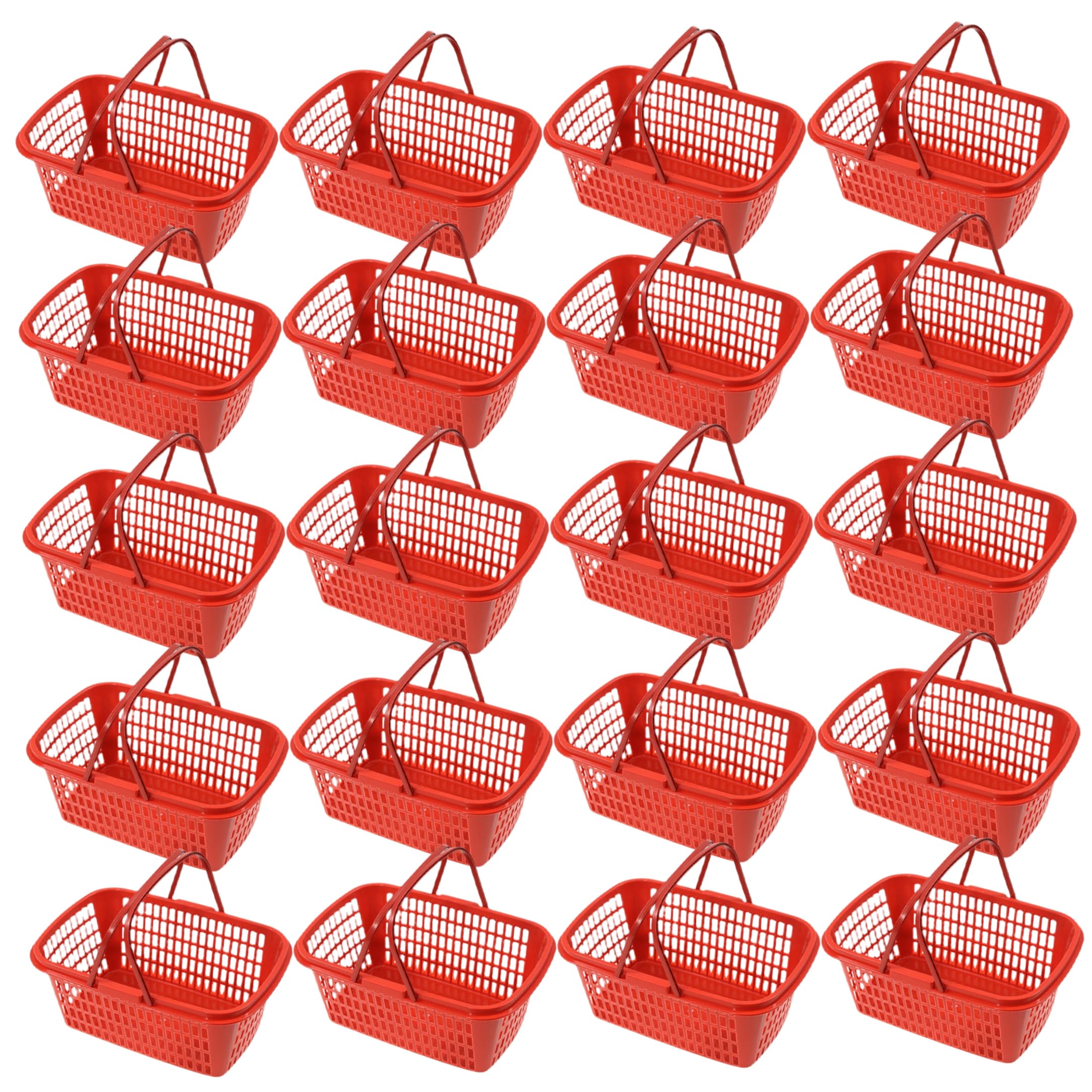 Tsawntd 20PCS Berry Baskets Hollow-out Strawberry Baskets With Hidden Portable Handle, Ventilated Produce Basket For Garden Harvest & Grocery Shopping - Red Strawberry Basket