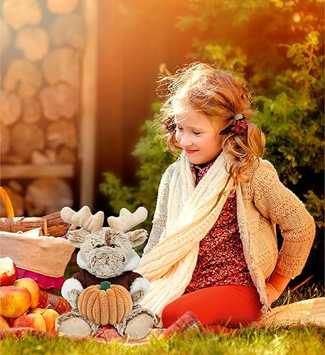 Miniatura 7 de DolliBu Alce sentado con suéter de peluche con decoración de calabaza y nombre personalizado para otoño, Halloween y Acción de Gracias, juguete de