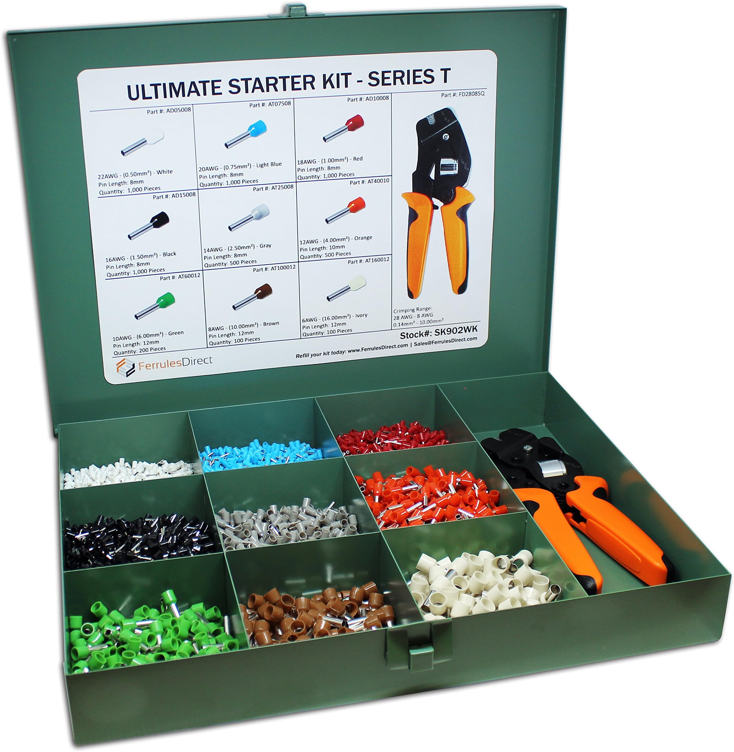 5400 Piece Wire Ferrules Ultimate Kit with Square Profile Crimping Tool-22 AWG to 6 AWG Insulated Connectors-SK902WK
