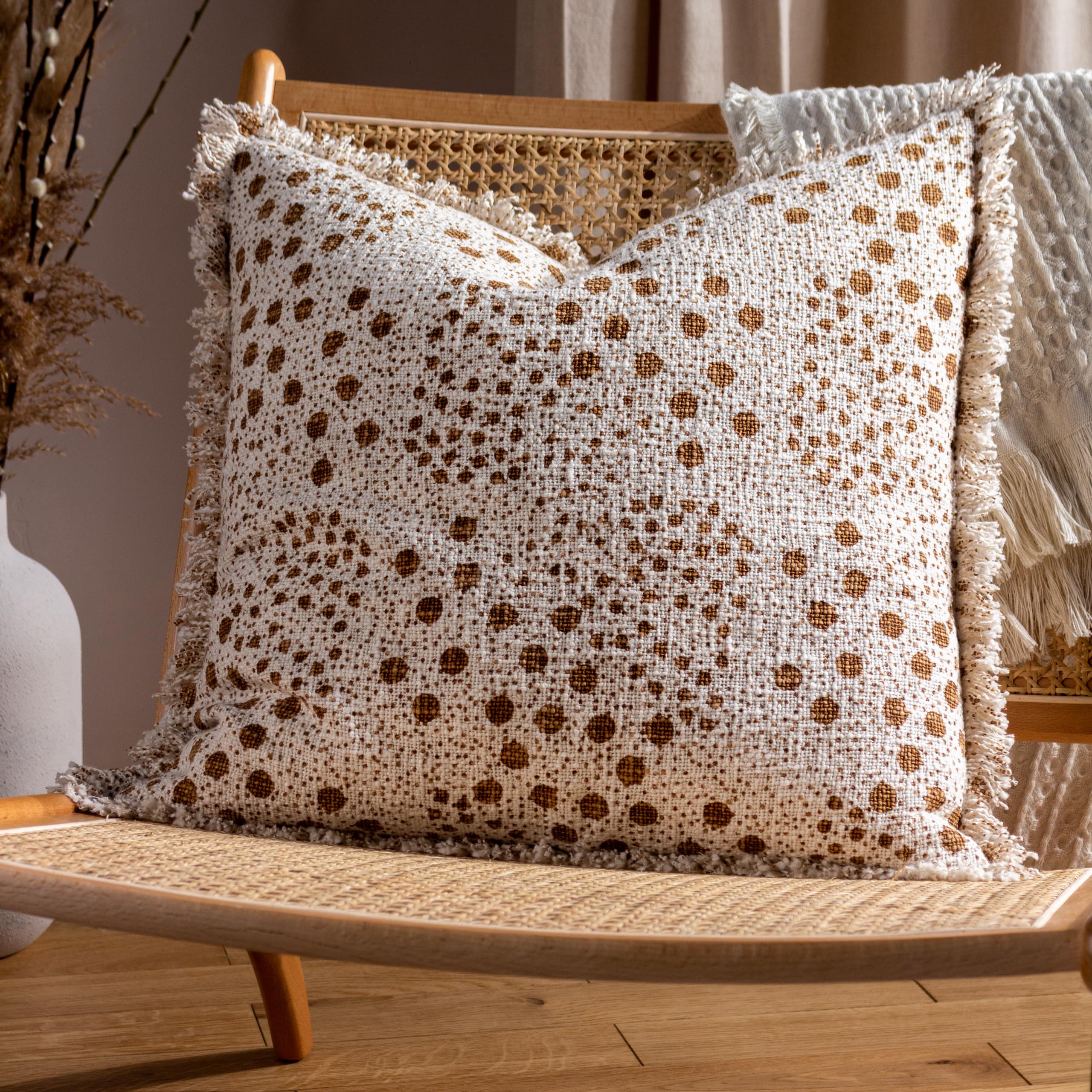 Yard Hara Woven Fringed Cotton Feather Filled Cushion - Twin Pack