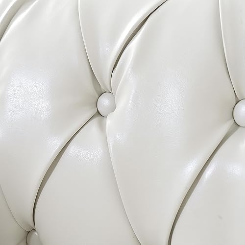 Miniatura 5 de LEVNARY Sillón tapizado de cuero, moderno sofá individual de mediados de siglo con brazos enrollados y cabeza de clavo, silla Chesterfield de piel