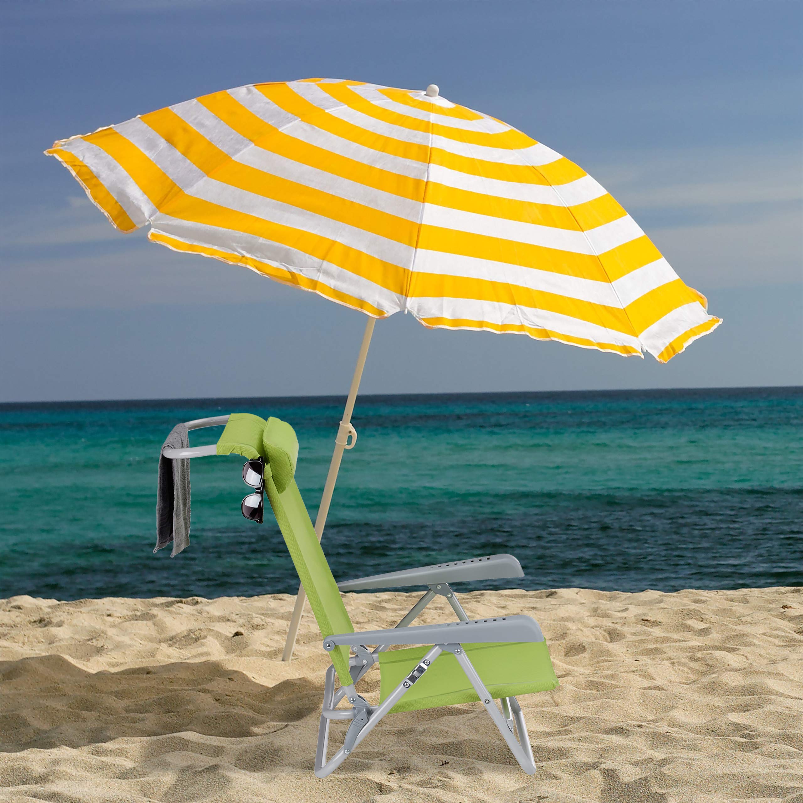 Relaxdays Sedia Pieghevole, Poggiatesta, Apribottiglia, Braccioli Regolabili, 120 kg, Plastica, Acciaio, Verde