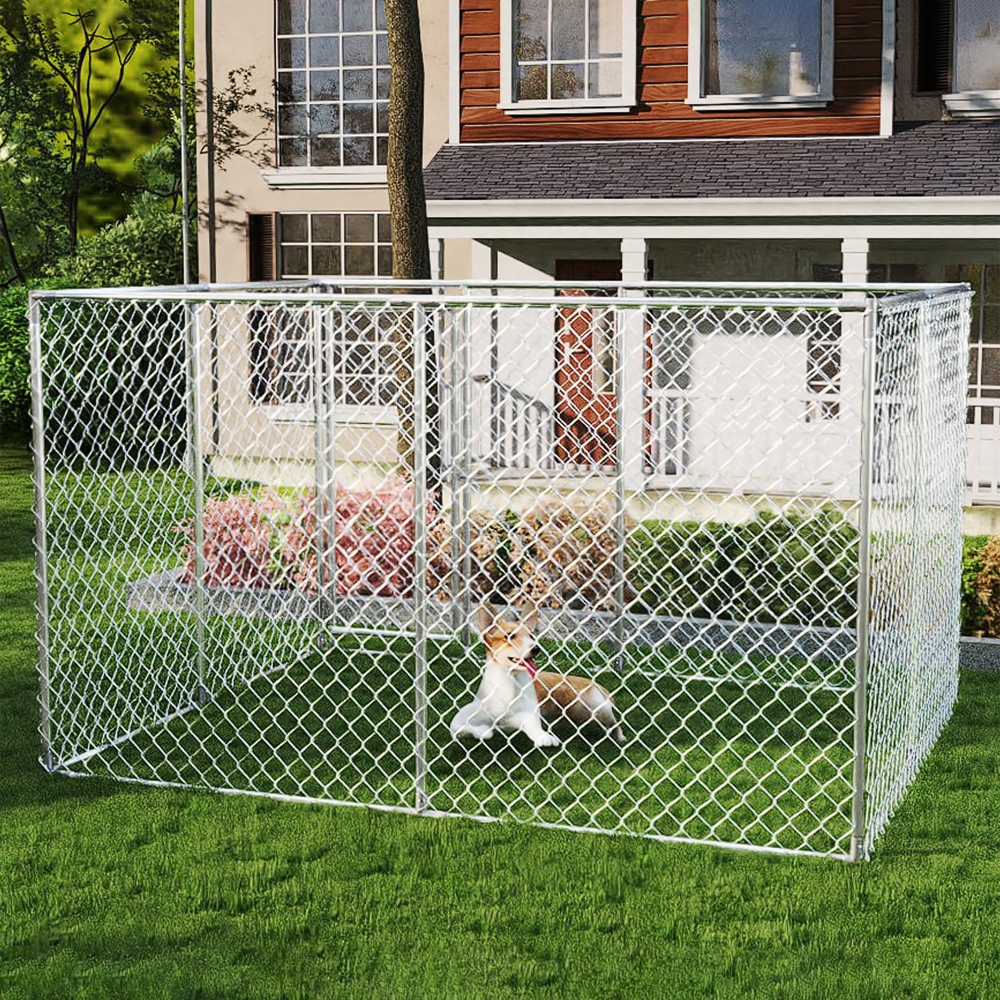 UISEBRT Hundezwinger Hundehütte Outdoor Hundehaus 250x200x150 cm Hundekäfig Welpenlaufstall Verschließbares Riegelsystem und Sicheres Design