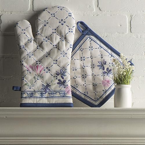 Miniatura 8 de Maison d' Hermine Faience - Juego de delantal 100% algodón (27.50 x 31.50 pulgadas) y guante de horno (7.5 x 13 pulgadas)soporte para ollas (8 x 8