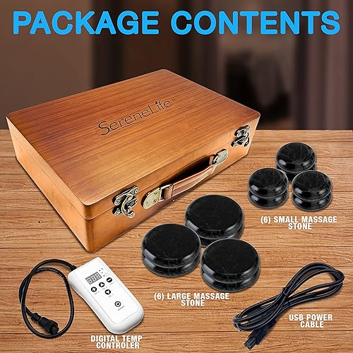 Miniatura 7 de Hot Stones - Juego de masaje con calentador, paquete de piedras de basalto redondas cálidas, kit de masaje corporal con bolsa de calentador