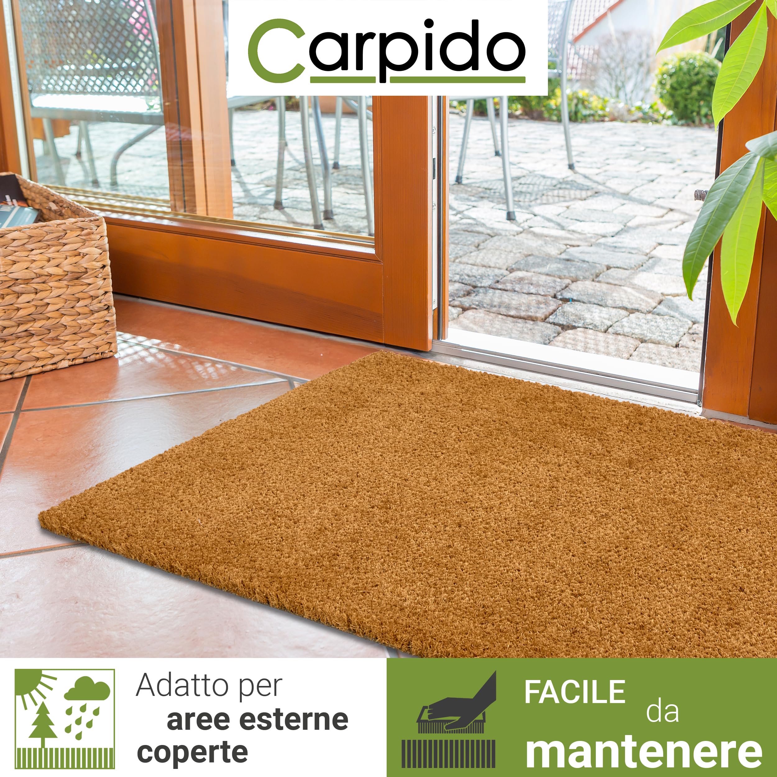 Zerbino in cocco Interni e esterni coperti - 24mm 50x100 cm (Rettangolare) | Zerbini in fibra naturale sostenibile Tappetino antiscivolo e robusto in fibra di cocco e di facile manutenzione
