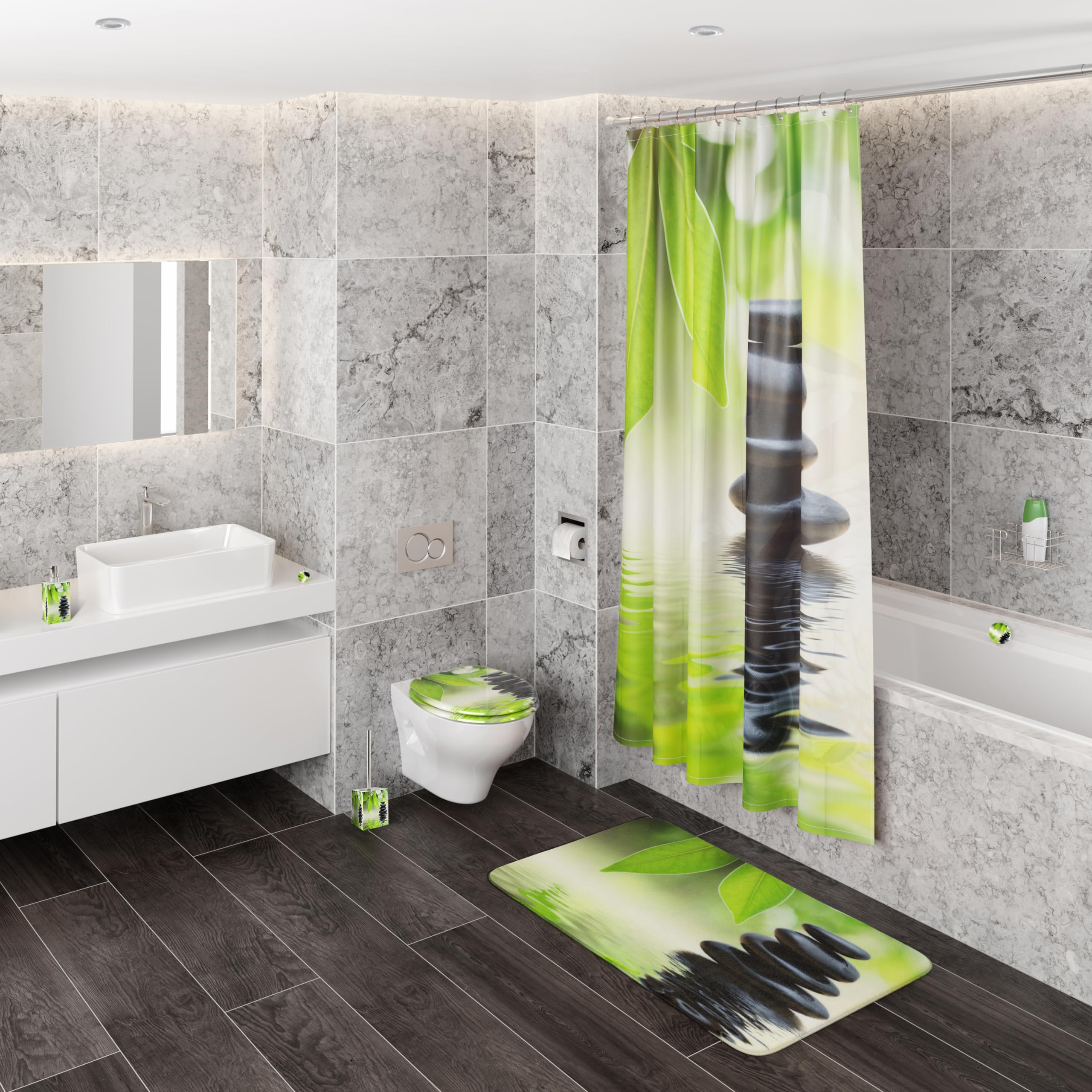 Sanilo Badezimmer Set, Seifenspender und WC Bürste mit Motiv, große Auswahl, Klobürste ohne Bohren, schöne Designs (Harmony)