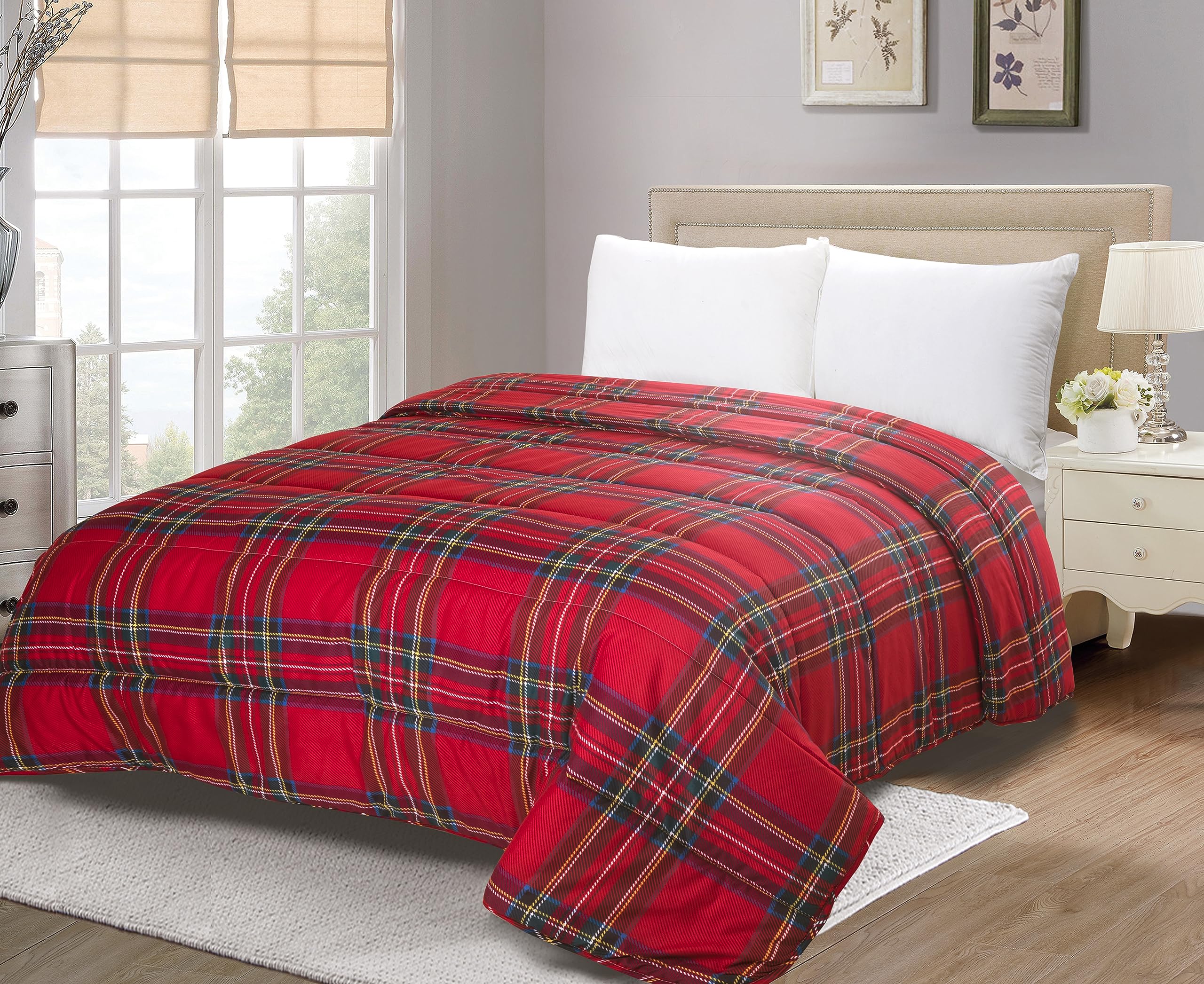 Home Tresor - Piumone Matrimoniale Tartan Trapunta Imbottita Invernale 2 Piazze Coperta Pesante Fantasia Tirolese Scozzese in Microfibra cm 250x250