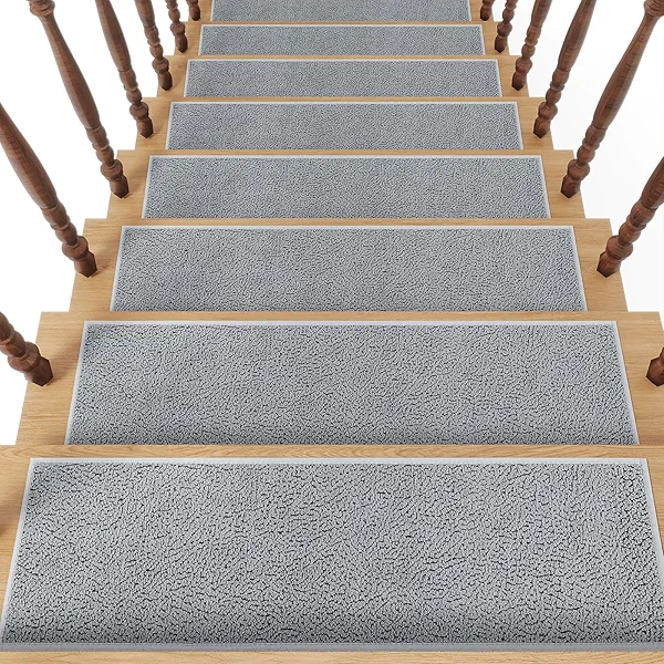 MATKIK Stair Treads Non Slip 15 PCS 8" X 30" Carpet Stair Treads for Wooden Steps Indoor Residue Free Rubber Stair Runners for Kids Elders and Dogs Light Grey