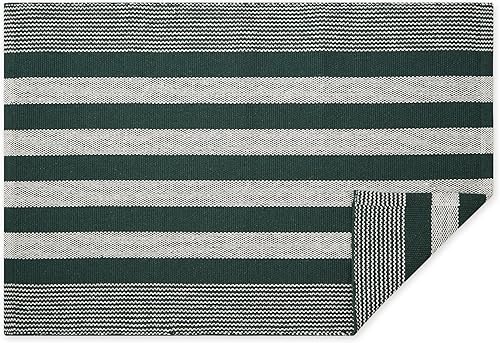 Miniatura 3 de DII Woven Rag Rug Collection - Alfombra de hilo reciclado a rayas, 2 x 3 pies, color verde cazador